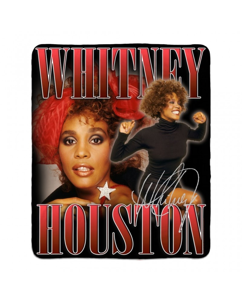 Whitney Houston Sherpa Blanket | Red Collage Design Blanket $6.97 Blankets