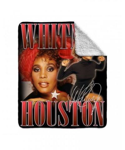 Whitney Houston Sherpa Blanket | Red Collage Design Blanket $6.97 Blankets