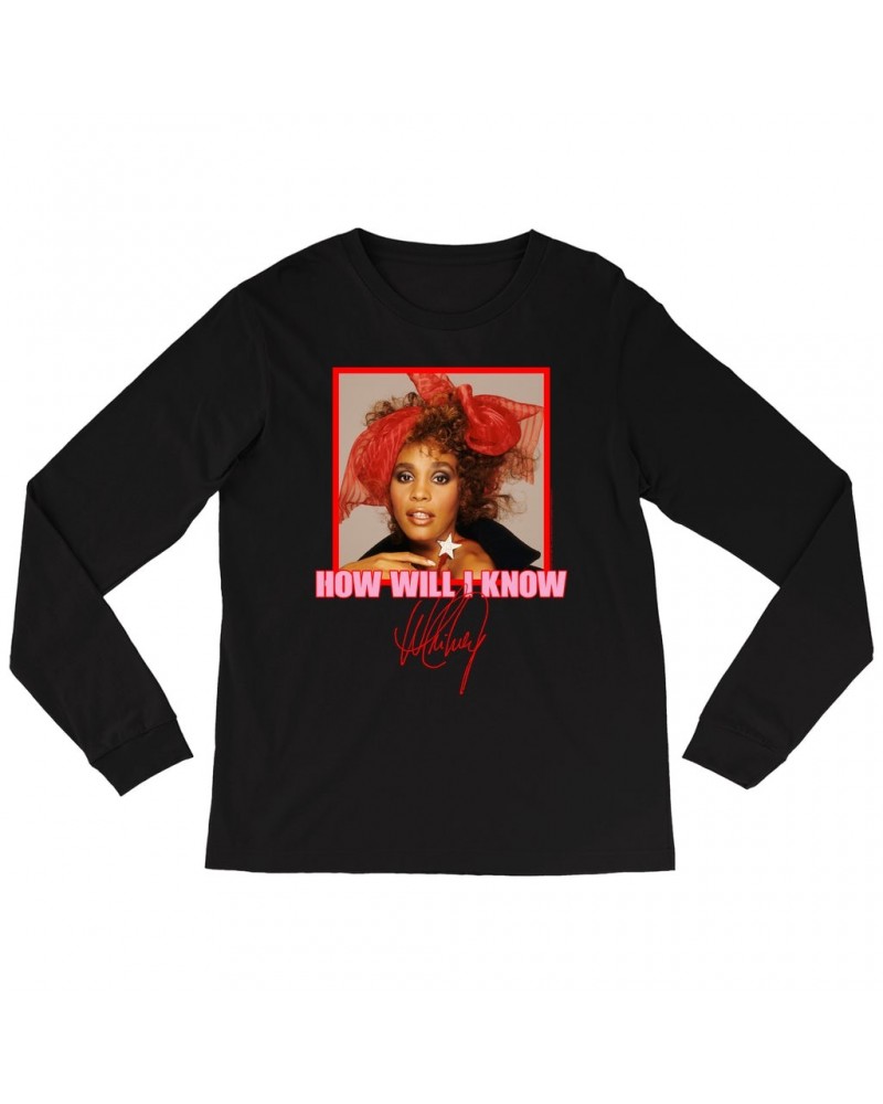 Whitney Houston Long Sleeve Shirt | How Will I Know Red Bow Photo Design Shirt $4.50 Shirts