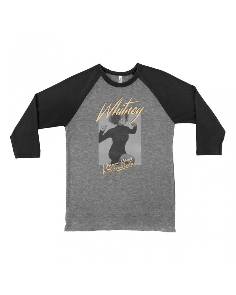 Whitney Houston 3/4 Sleeve Baseball Tee | I Wanna Dance With Somebody Ivory Design Shirt $9.59 Shirts