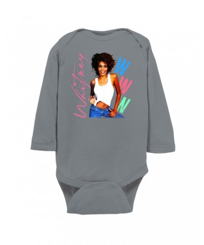 Whitney Houston Long Sleeve Bodysuit | Whitney Pastel W Design Bodysuit $10.31 Shirts