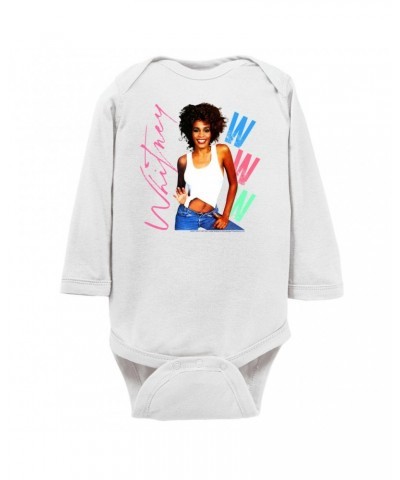 Whitney Houston Long Sleeve Bodysuit | Whitney Pastel W Design Bodysuit $10.31 Shirts