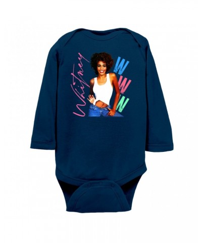 Whitney Houston Long Sleeve Bodysuit | Whitney Pastel W Design Bodysuit $10.31 Shirts