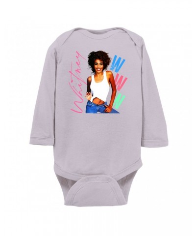 Whitney Houston Long Sleeve Bodysuit | Whitney Pastel W Design Bodysuit $10.31 Shirts