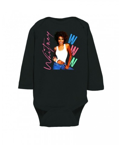 Whitney Houston Long Sleeve Bodysuit | Whitney Pastel W Design Bodysuit $10.31 Shirts