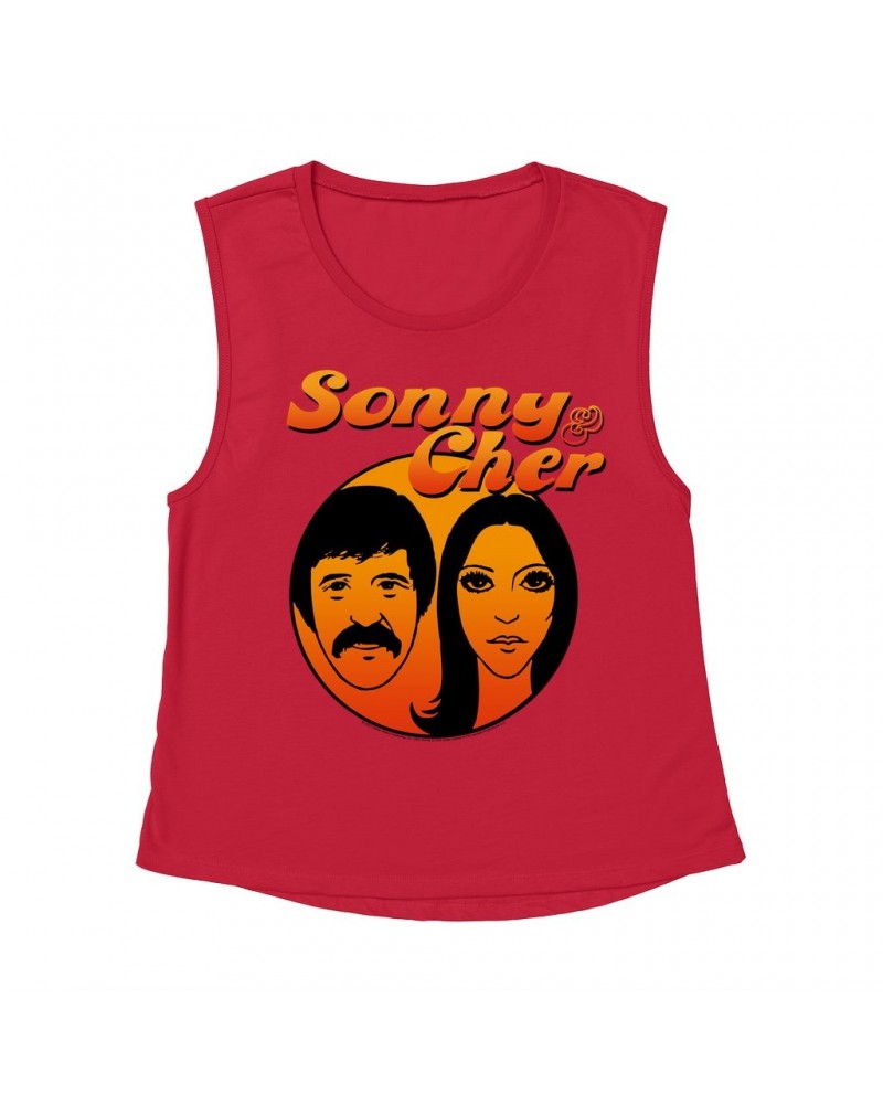 Sonny & Cher Ladies' Muscle Tank Top | Comedy Hour Illustration And Logo Ombre Shirt $4.94 Shirts