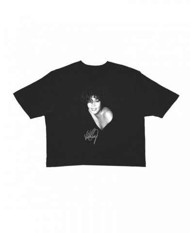 Whitney Houston Ladies' Crop Tee | White Whitney Photo And Signature Crop T-shirt $5.40 Shirts