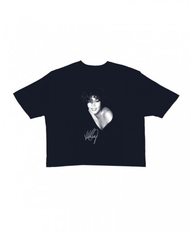 Whitney Houston Ladies' Crop Tee | White Whitney Photo And Signature Crop T-shirt $5.40 Shirts