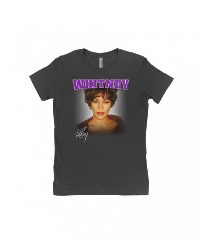 Whitney Houston Ladies' Boyfriend T-Shirt | Whitney Close Up And Varsity Purple Logo Shirt $6.24 Shirts