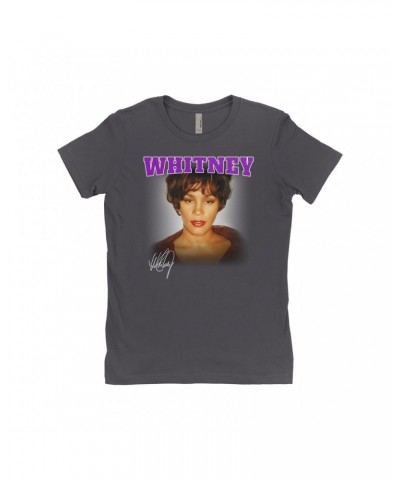 Whitney Houston Ladies' Boyfriend T-Shirt | Whitney Close Up And Varsity Purple Logo Shirt $6.24 Shirts