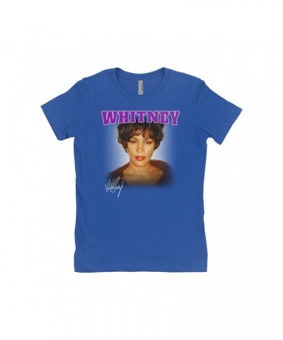 Whitney Houston Ladies' Boyfriend T-Shirt | Whitney Close Up And Varsity Purple Logo Shirt $6.24 Shirts