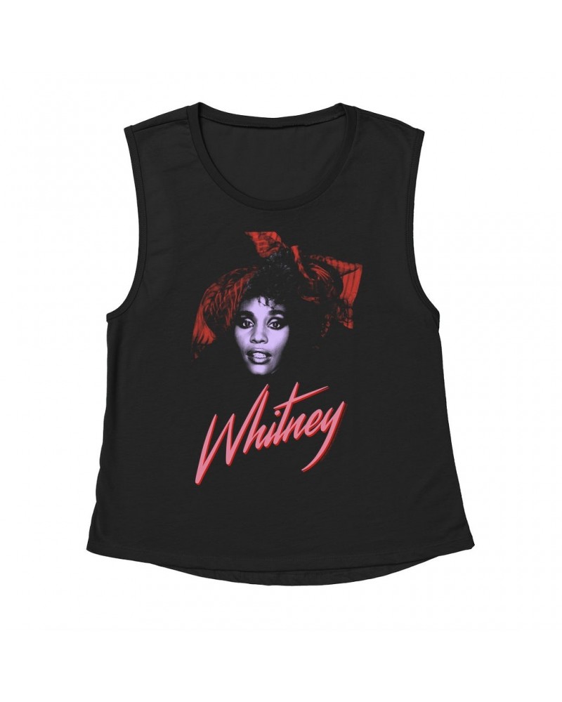 Whitney Houston Ladies' Muscle Tank Top | Purple And Red 1987 Photo Design Shirt $5.91 Shirts