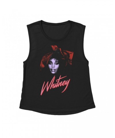 Whitney Houston Ladies' Muscle Tank Top | Purple And Red 1987 Photo Design Shirt $5.91 Shirts