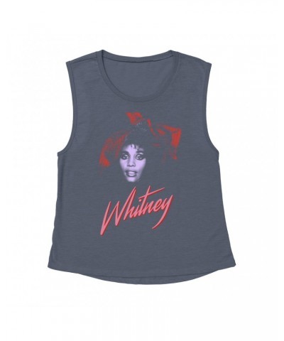 Whitney Houston Ladies' Muscle Tank Top | Purple And Red 1987 Photo Design Shirt $5.91 Shirts