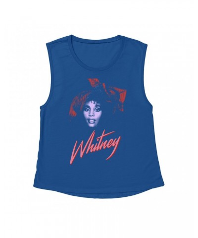 Whitney Houston Ladies' Muscle Tank Top | Purple And Red 1987 Photo Design Shirt $5.91 Shirts